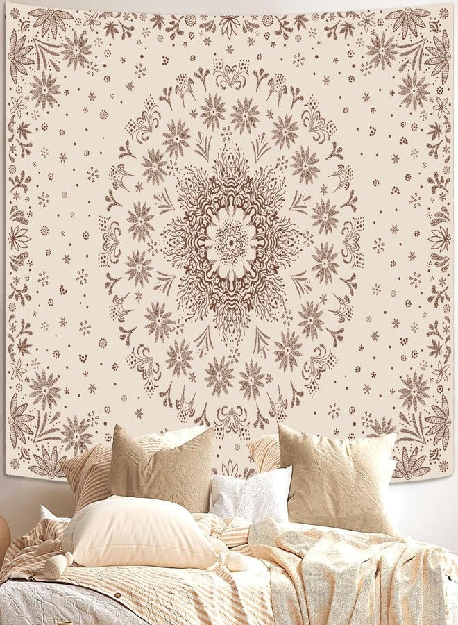Fowocu Boho Floral Mandala Tapestry Wall Hanging Bohemian Flower Medallion Tapestry Aesthetic Beige Brown Hippie Indian Small Tapestries for Bedroom Living Room Dorm Decor 40 x 30 Inch - Image 1
